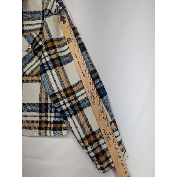 New Look Plaid Shirt Jacket Cream Blue Tan Black Long Sleeve Button Shacket L - Picture 7 of 7